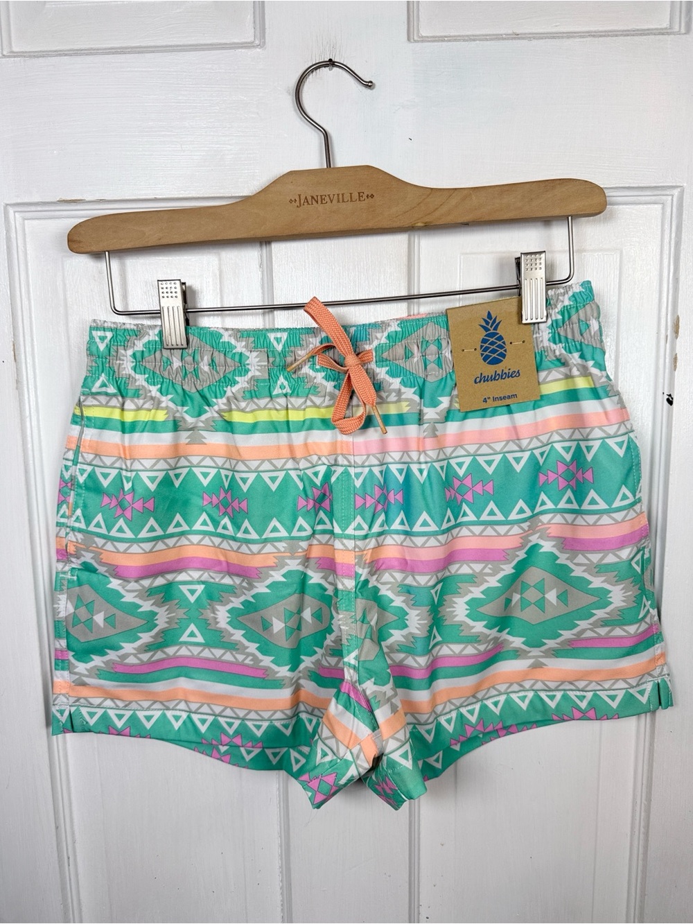 Chubbies The En Fuegos Classic 4” Swim Trunks  in Teal Geometric M-390 Sz M - Picture 5 of 11